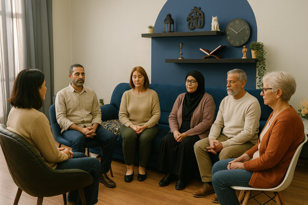 séance de groupe dans un salon