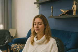 méditation dans un salon lumineux